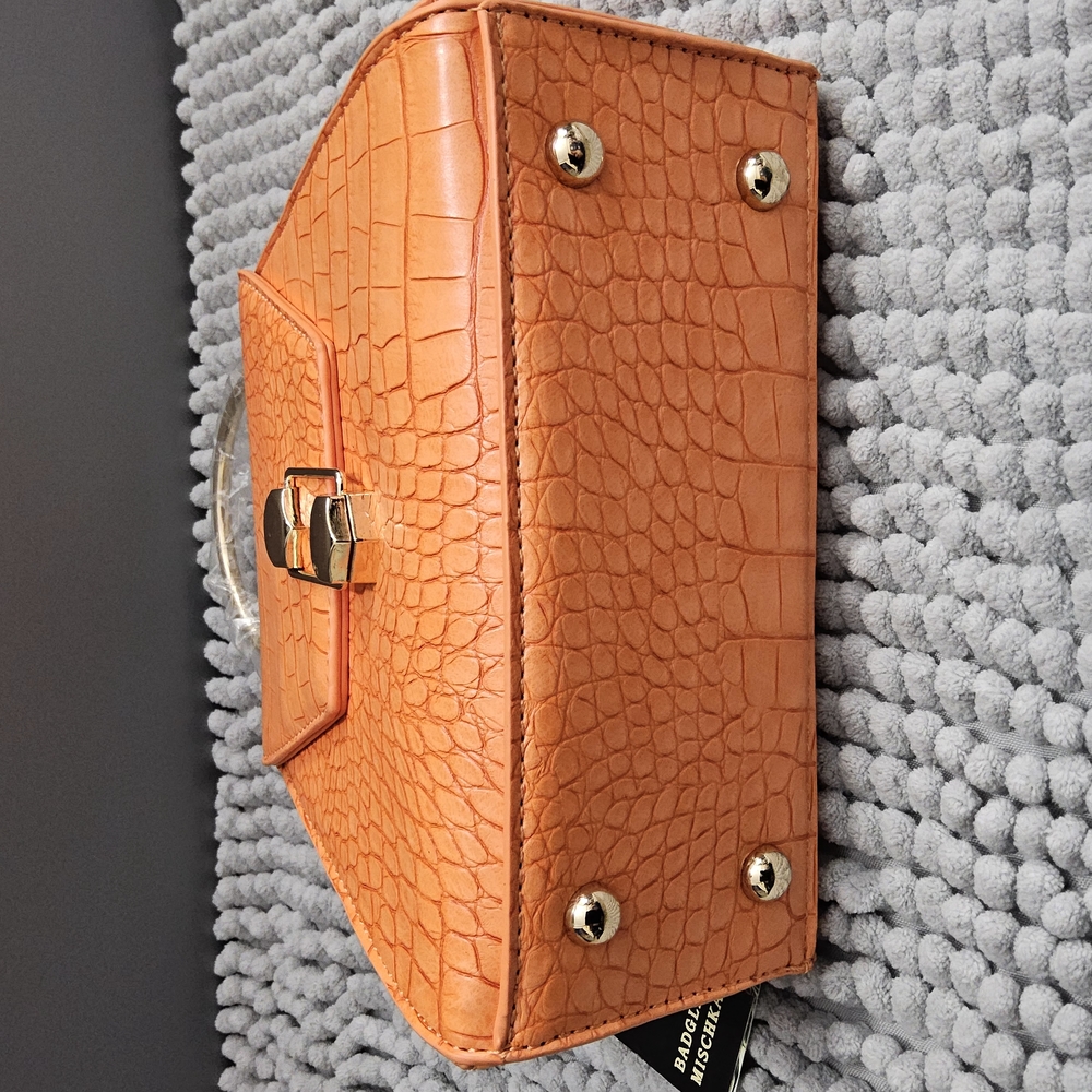 New Badgley Mischka Croco flap over crossbody bag in Orange - Picture 11 of 15